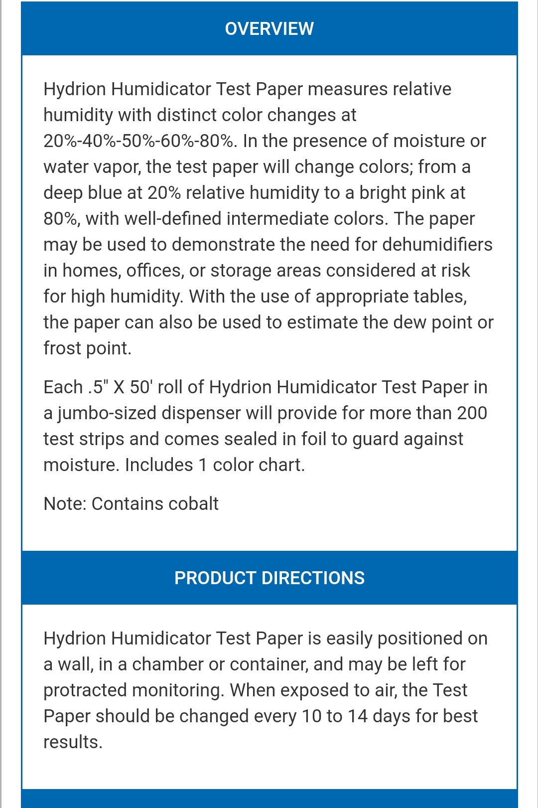 Humidity Test Strips